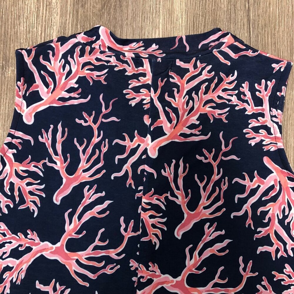 Simply Southern Women's Size XL Shift Dress Navy Blue Pink Coral Floral Fringe - Picture 7 of 10